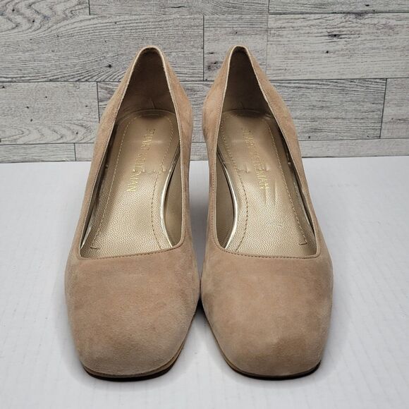Stuart Weitzman Marymid Beige Suede Block Heel Pump 8.5 Career Money Minimalist - Picture 5 of 11